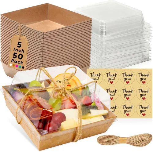 Vista 11 de Leafiew Paquete de 50 Cajas Pequeñas de Charcutería con Tapas Transparentes - Caja Mini de Charcutería de Papel Para Llevar, Envases Desechables