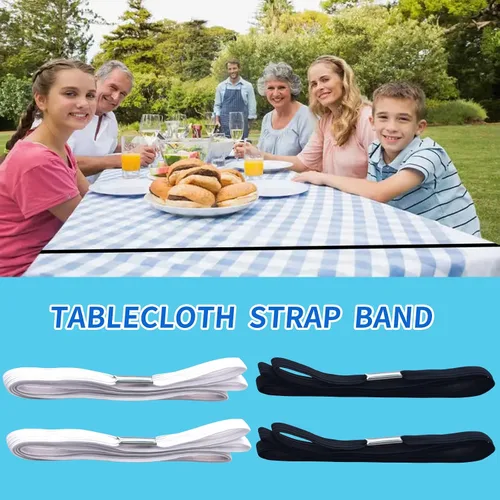Vista 4 de Banda elástica para mantel de mesa con cuerda elástica para sujetar el mantel para picnic, campamento, mesas al aire libre, bodas, fiestas, etc.