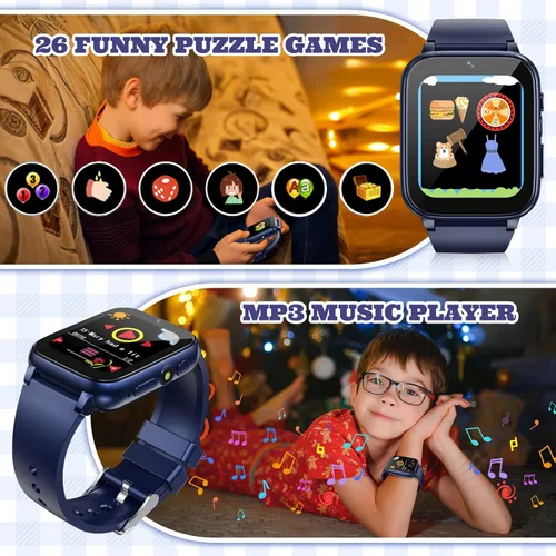Vista 3 de Reloj inteligente para niños de 1.69 pulgadas, reloj inteligente para niños y niñas, podomter, 26 juegos de rompecabezas, cámara, video, reproductor