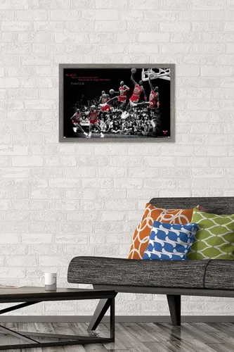 Vista 2 de Trends International Michael Jordan - Póster de pared con mosca, 14.725 x 22.375 pulgadas, versión enmarcada de madera de granero