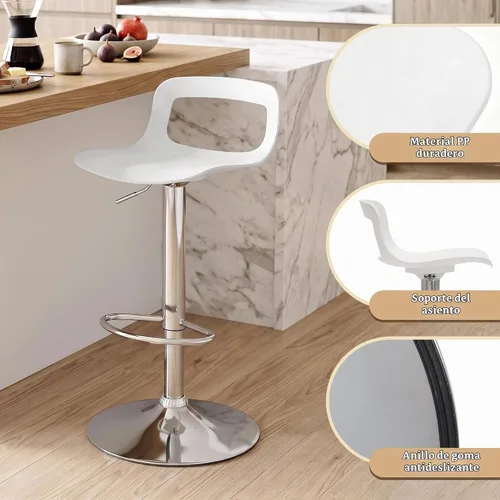 Vista 4 de NOBPEINT NOB Taburete giratorio ajustable cromado contemporáneo (color blanco, juego de 2)