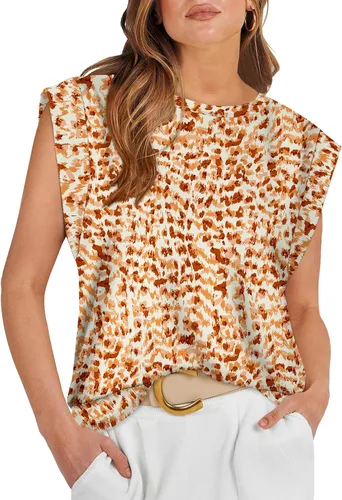 Vista 32 de WIHOLL Camisetas de mangas casquillo para mujer, camisetas básicas de verano, camisetas informales sin mangas, ajuste holgado, a la moda D - Raya