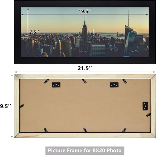 Vista 4 de Golden State Art, Portarretratos de madera maciza con vidrio templado, 8 x 20 pulgadas, color negro, formato horizontal y vertical para pared, marco