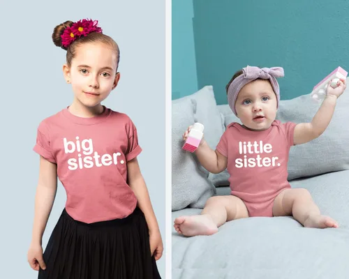 Vista 3 de Conjunto de camisas a juego para hermana mayor, hermana pequeña, niñas recién nacidas