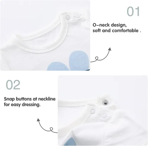 Vista 5 de pureborn Mameluco para bebé, paquete de 2 unidades, unisex, de algodón suave, de una pieza, para niños y niñas de 0 a 24 meses