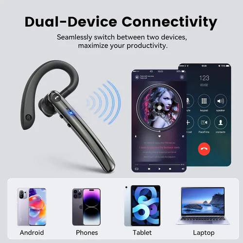 Vista 6 de Auriculares Bluetooth, auriculares inalámbricos Bluetooth 5.4 con 10 horas de tiempo de conversación manos libres, auriculares de una sola oreja