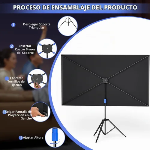 Vista 5 de WASJOYE Pantalla Proiector de 80 pulgadas con soporte, pantalla de proiector portátil HD 16:9 4K, pantalla de proyector interior de 1.2 ganancia