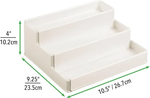 Vista 3 de mDesign Organizador de estante de plástico expandible de 3 niveles, almacenamiento para tocador de baño, gabinete, armario, cajón, capacidad