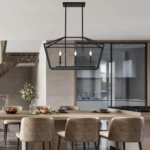 Vista 3 de XILICON Lámparas de Comedor Sobre Mesa, Lámpara de Araña de Granja Negra de 3 Luces, Lámpara Colgante Lineal Industrial Negra, Luces Colgantes