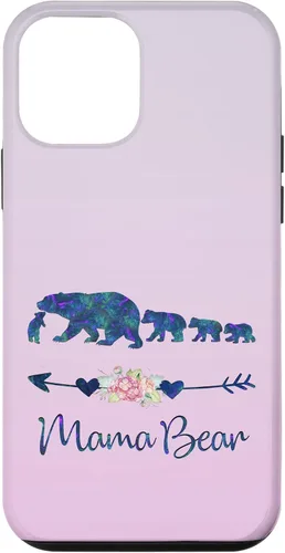 Vista 16 de Funda para iPhone 16, diseño floral de mamá oso de cuatro cachorros, color verde azulado y morado