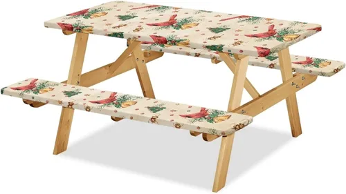 Vista 10 de Funda de mesa de picnic con fundas de banco, resistente al viento, resistente a las manchas, mantel de camping y accesorios de viaje, juego de 3