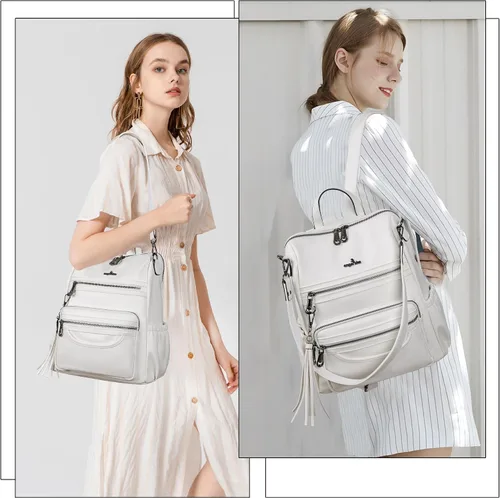 Vista 13 de Bolsos mochila monedero de piel sintética para mujer, bolsas con zíper, mochilas de hombro casuales