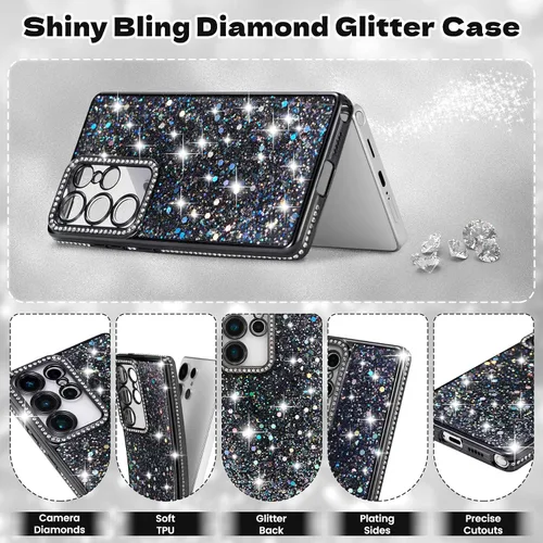 Vista 2 de FABSPARK Funda para Samsung Galaxy S22, Cristal Brillante Diamante Pedrería Lentejuela Brilloso Reluciente Espumoso Brillante Lujoso Galvanizado