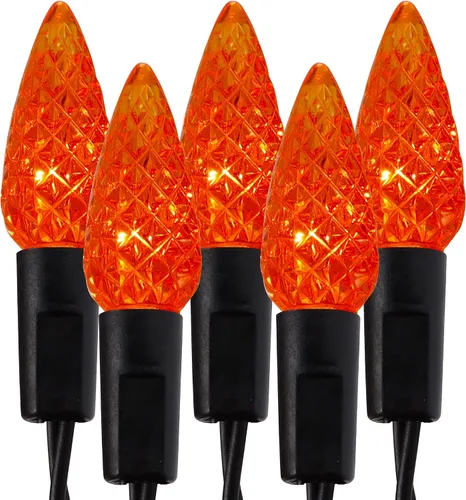Vista 10 de WATERGLIDE Luces de Navidad C6, 100 luces LED de 33 pies, guirnalda de luces facetadas de alambre verde con adaptador seguro, 8 modos