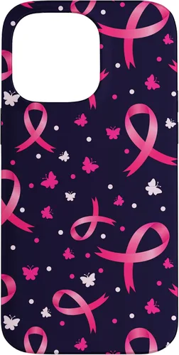Vista 21 de Funda de soporte para iPhone 17 de mujeres de concientización sobre el cáncer de mama con patrón de cinta rosa