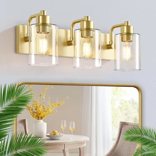 Vista 8 de Dpyrrhic Luces de Baño Negras Mate de 2 Luces Sobre Espejo con Pantalla de Vidrio Transparente, Luminarias Modernas de Baño para Cocina, Sala