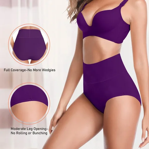Vista 4 de Ropa interior de algodón de cintura alta para mujer, ropa interior suave súper elástica, bragas de cobertura completa para mujer