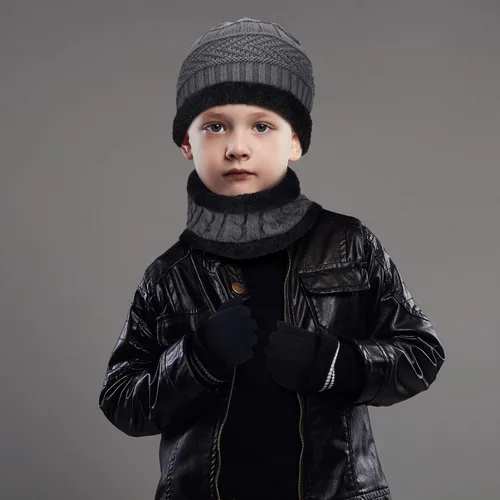 Vista 6 de Conjunto de bufanda de invierno para niños, gorro de punto para niños y niñas, as pictures shown