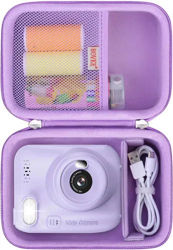 Vista 7 de BOVKE Estuche de transporte compatible con MINIBEAR Cámara Digital Instantánea Selfie Video Cámara Videocámara Bolsa de Almacenamiento con Espacio