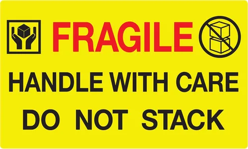 Vista 4 de Jumbo Fluorescent Yellow Fragile Handle with Care Do Not Stack Pallet Labels, 250 Labels Per Roll (Pack of 3)