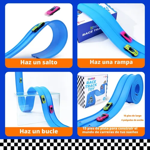 Vista 3 de Flexible Race Track for Kids: 15 Ft Flex Race Car Ramp with Suction Cup