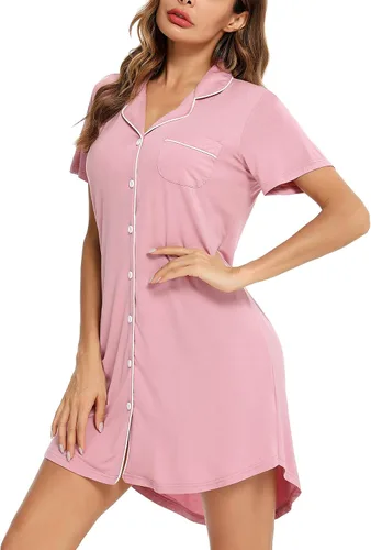 Vista 3 de FERDAT Camisón de pijama con botones para mujer, manga larga, talla S-XXL