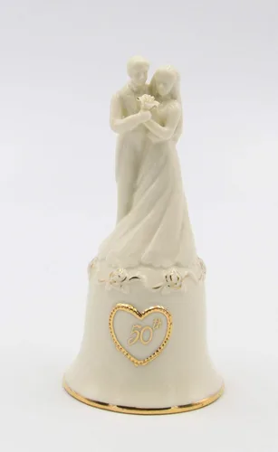 Vista 3 de Figura decorativa de campana de porcelana fina para pareja, 50 aniversario, 5-5/8 pulgadas de alto