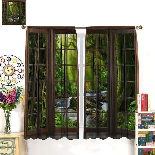 Vista 12 de Cortinas de paisaje, ventana 3D, primavera, bosque, vida silvestre, paisajes de naturaleza, dormitorio, sala de estar, cortinas térmicas opacas de 2