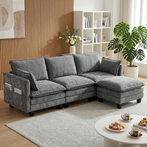 Vista 24 de Sofá modular convertible seccional, sofá de 4 asientos en forma de L con diván reversible, sofá de nube de asiento profundo, sofá cama 3 en 1, tela