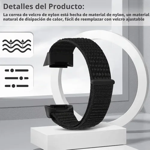 Vista 5 de Correas de reloj de nailon compatibles con Fitbit Charge 6/Charge 5, paquete de 5 correas de repuesto ajustables suaves y transpirables para Charge