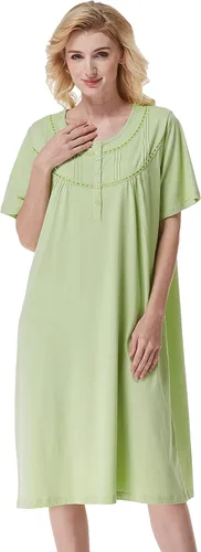 Vista 7 de Keyocean - Camisón de algodón para mujer, suave, cómodo, ligero, manga corta, vestido de casa, ropa de dormir, ropa de sala para verano.