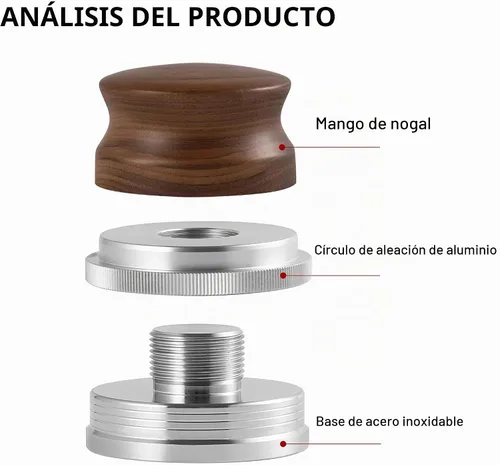Vista 5 de Distribuidor de café de 51 mm, herramienta de distribución de espresso, manipulador de espresso nivelador de profundidad ajustable con mango
