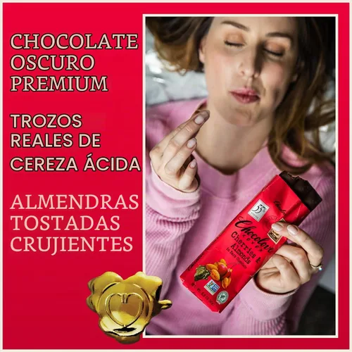 Vista 3 de Chocolove Barras de chocolate oscuro Cherry & Almonds 55% cacao Infundido con cerezas reales y almendras crujientes Fabricado con chocolate