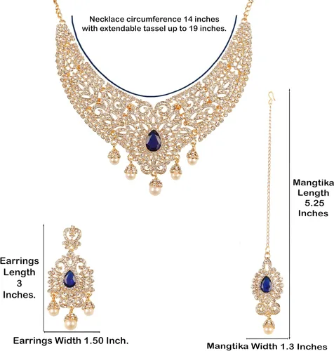 Vista 5 de Touchstone Joyería india bollywood para mujer, conjuntos de collar de declaración de boda, adornos nupciales reales grandes, grandes, declaración