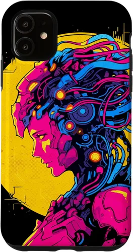 Vista 8 de Funda estilo anime futurista Cyberpunk para iPhone 16 Robot Woman