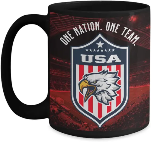 Vista 3 de Taza de café para la copa mundial - Taza del mundo de un equipo de una nación 2022 taza negra Equipo de fútbol de Estados Unidos