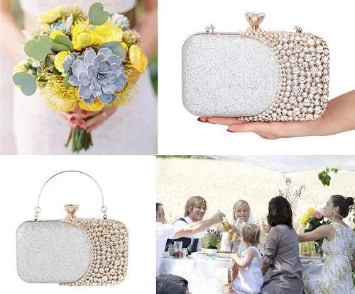 Vista 8 de FIVE FLOWER Womens Crystal Evening Clutch Bag Wedding Purse Bridal Prom Handbag Party Bag