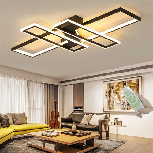 Vista 10 de Lámpara de Techo LED Moderna de 35.4", Luminaria Candelabro Regulable Negra de 94W, Rectangular, con Control Remoto Lámpara de Comedor, Lámparas