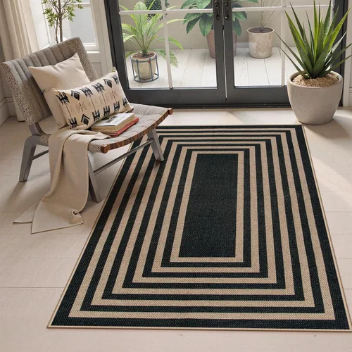 Vista 117 de Lahome Tapetes geométricos para puerta de interior para entrada, alfombra antideslizante lavable de 2 x 3 negro / neutro