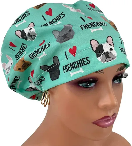 Vista 2 de Gorra de estilo europeo sin cinta I Love Bulldogs franceses. Sombrero de frotar para mujeres y hombres Gorra de trabajo con soporte. Sombreros