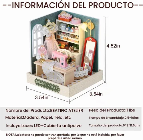 Vista 2 de CUTEROOM Juego de bricolaje para casa de muñecas en miniatura con muebles de madera, kit de casa de madera con cubierta antipolvo y luz LED
