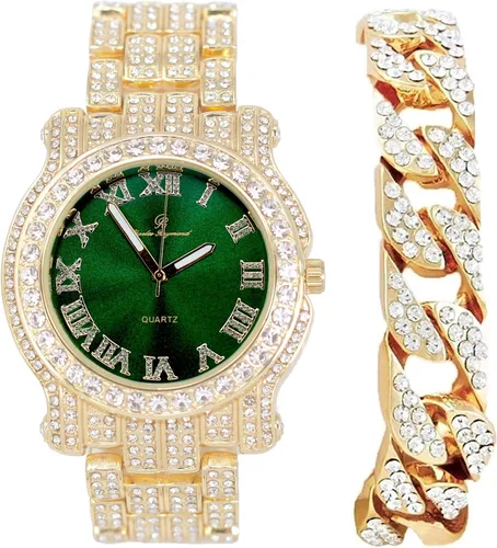 Vista 21 de Charles Raymond Reloj redondo de lujo para hombre totalmente incrustado con brillantes en plata con pulsera Bling-ed Out - L0504B