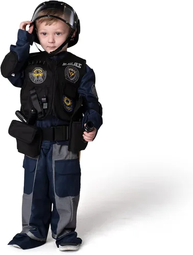 Vista 4 de Spooktacular Creations Disfraz de luchador SWAT para niños, disfraz de oficial de policía para Halloween, fiestas temáticas