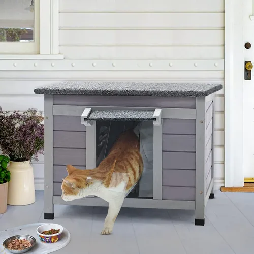 Vista 14 de GUTINNEEN Casa Grande para Gatos al Aire Libre Resistente a la Intemperie con Puertas de Escape, Madera Maciza Aislada Más Gruesa, Porche Grande