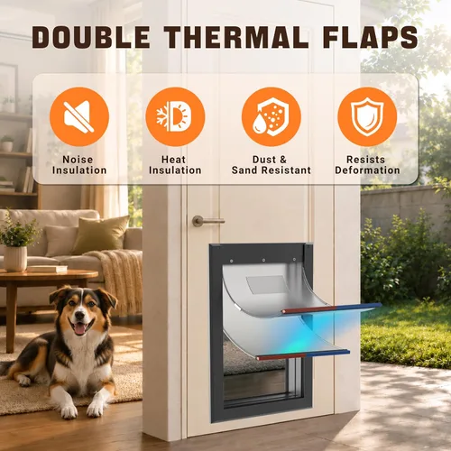 Vista 6 de Puerta de perro de aleación de aluminio, aislamiento térmico de 2 solapas, puerta para perros grandes, panel de cierre con cerraduras de seguridad