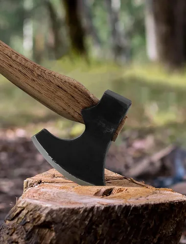 Vista 3 de La Frostbreaker - Hacha de camping - Hacha de acero forjado con funda de cuero - Hacha de supervivencia para dividir y cortar madera - Hacha de 38 ES
