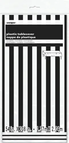 Vista 2 de Mantel rectangular de plástico a rayas, 54 x 108 pulgadas, color negro medianoche, 1 unidad