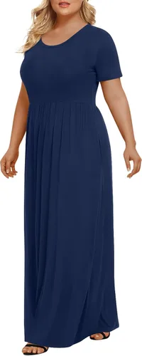 Vista 2 de LONGYUAN - Vestido largo de verano para mujer, talla extragrande, con curvas, manga corta, informal, talla XL-6XL