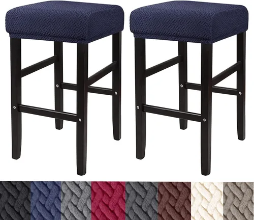 Vista 13 de HFCNMY Fundas rectangulares para taburetes, paquete de 2 fundas elásticas para taburetes de bar con bandas elásticas, color negro