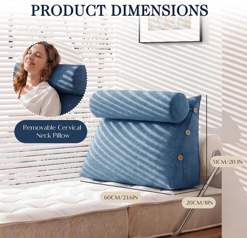 Vista 2 de almohada de lectura con cuña para cama, cojín de descanso triangular ajustable para sofá, almohada en forma de cuña para soporte lumbar, cervical